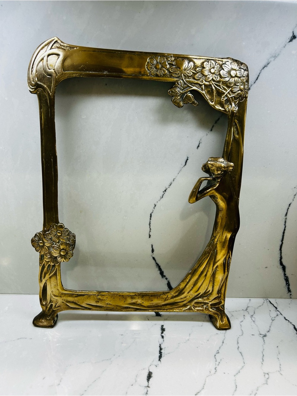 Art Nouveau Gold Tone Floral Lady Picture Frame